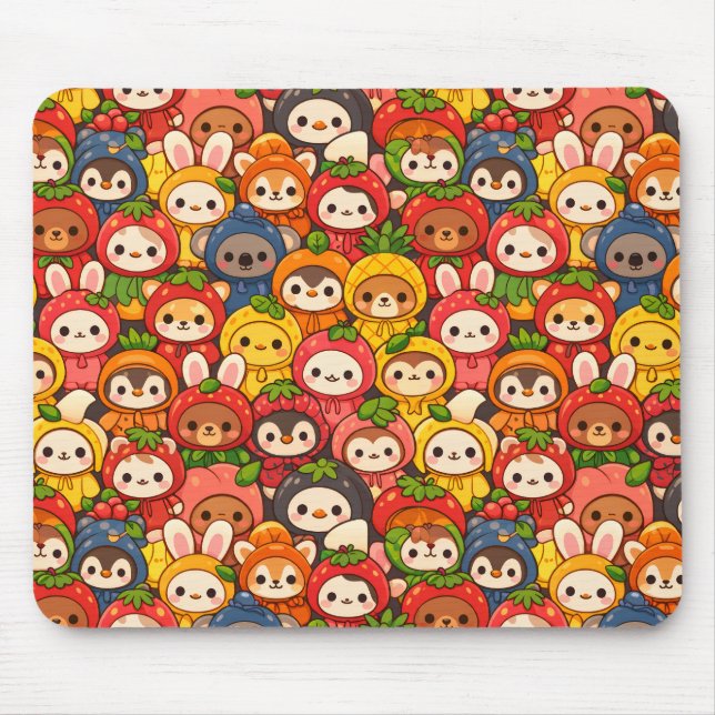 Tapis De Souris Défilé d'amis fruits | Chibi d'animaux mignons (Devant)