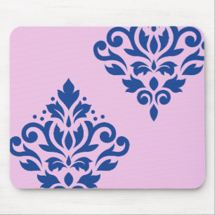 Tapis De Souris Défiler Damas Art I Bleu sur rose