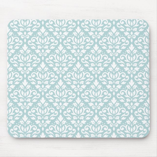 Tapis De Souris Défiler Damas Rpt Ptn Blanc sur Bleu d'oeuf de can (Devant)