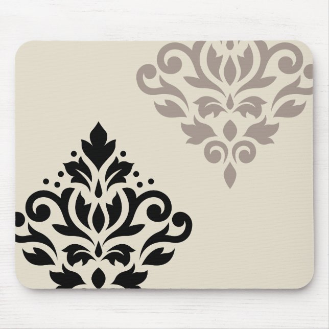 Tapis De Souris Défiler Damask Art I Black Taupe Crème (Devant)