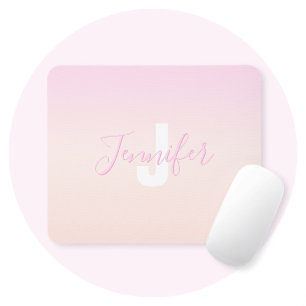 Tapis De Souris Dégradé ombré rose clair et pêche Nom et monogramm