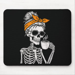 Tapis De Souris Déguisement d'Halloween squelette buvant du café a