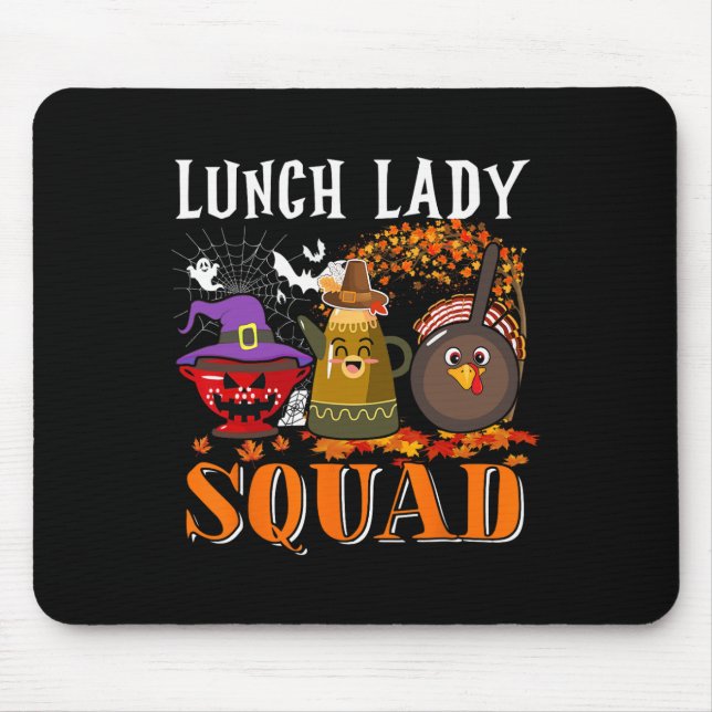 Tapis De Souris Déjeuner Lady Squad Thanksgiving Halloween Fall Tr (Devant)