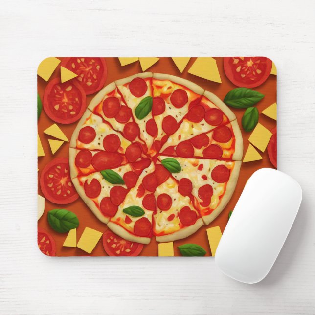 Tapis De Souris Délicieuse pizza végétalienne fromage tomate brill (Avec souris)