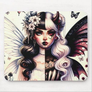 Tapis De Souris Demi ange démon beauté sombre fée à l'aile brisée