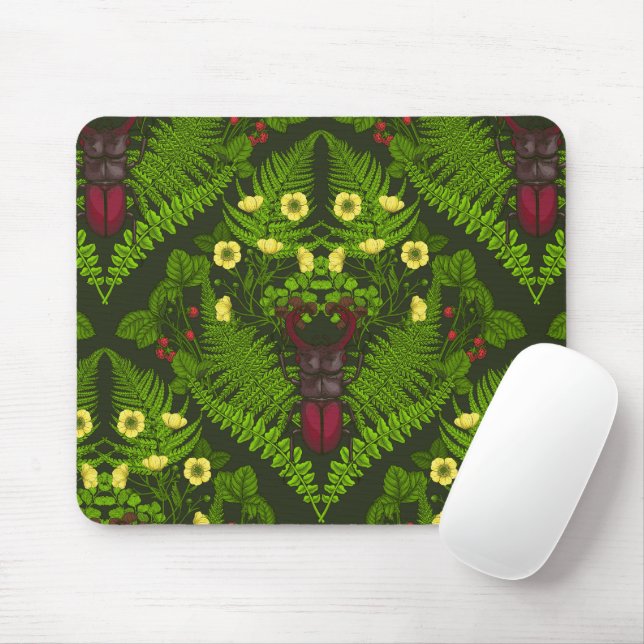 Tapis De Souris Dendroctones et fougères, feuilles verts (Avec souris)