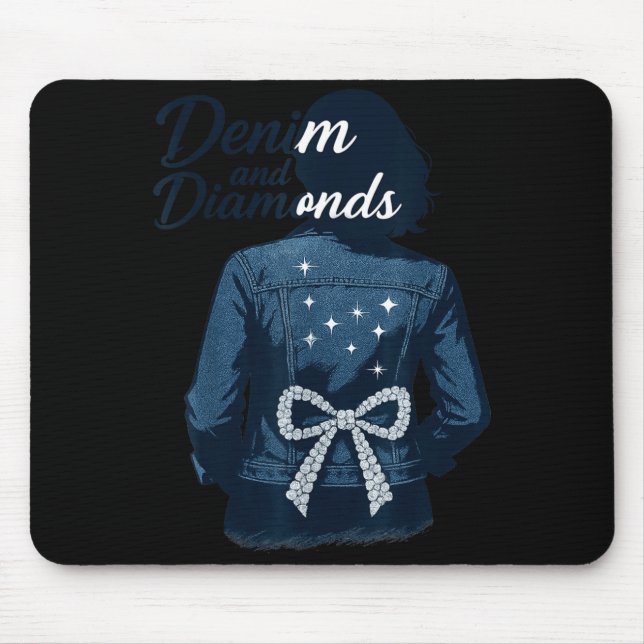 Tapis De Souris Denim And Diamonds Bow Ladies Girls Jeans Women  (Devant)