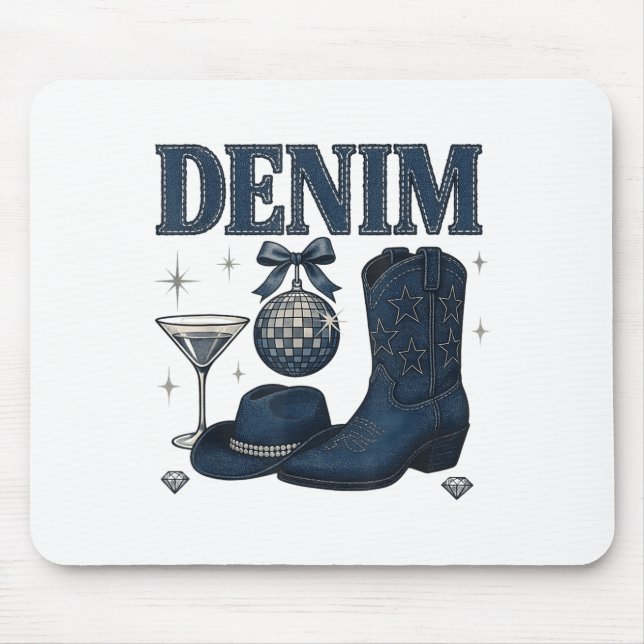 Tapis De Souris Denim And Diamonds Western Fashion Boots Bling Rod (Devant)