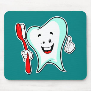 Tapis De Souris Dent mignonne heureuse de bande dessinée avec une
