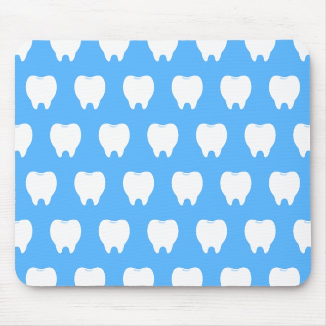 Tapis De Souris Dent simple blanche avec motif bleu clair – Propre (Devant)