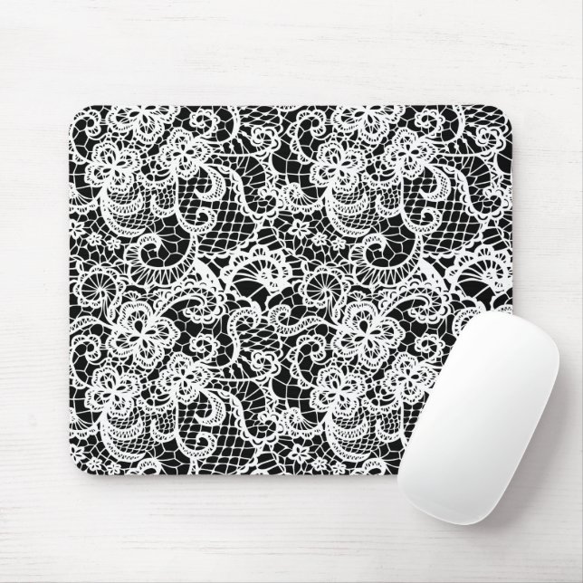 Tapis De Souris Dentelle Blanche Sur Fond Noir (Avec souris)