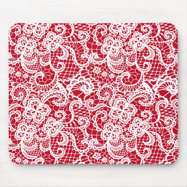 Tapis De Souris Dentelle blanche sur rouge (Devant)
