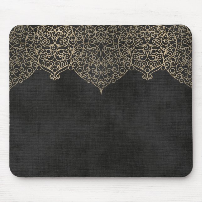 Tapis De Souris Dentelle d'or en noir (Devant)