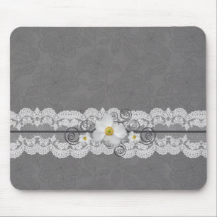 Tapis De Souris Dentelle grise élégante de luxe Mousepad