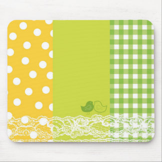 Tapis De Souris Dentelle jaune et verte Mousepad d'album à oiseaux