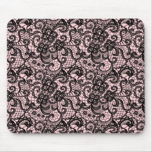 Tapis De Souris Dentelle noire sur rose vif