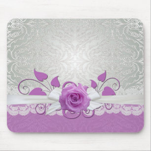 Tapis De Souris Dentelle rose Argent/pourpre Damas Mousepad