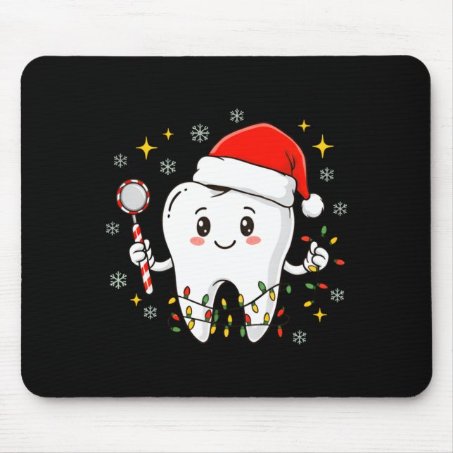 Tapis De Souris Dentist Christmas Teeth Xmas Lights Funny Dental S (Devant)