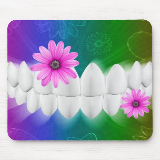 Tapis De Souris Dentiste Mousepad aux dents blanches sourire rose (Devant)