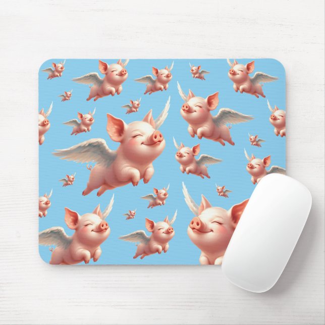 Tapis De Souris Des cochons mignons qui volent béatiment dans le c (Avec souris)