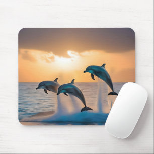 Tapis De Souris Des Dauphins Majestueux Tournent Au Coucher Du Sol