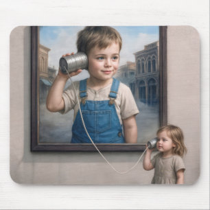 Tapis De Souris Des enfants parlant sur un téléphone en boite de c