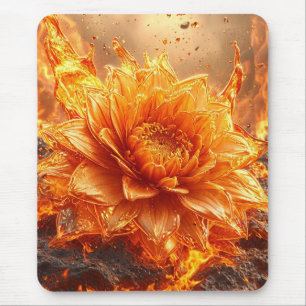 Tapis De Souris Des flammes volent autour d'une fleur