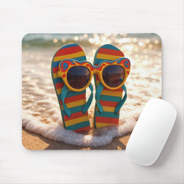 Tapis De Souris Des lunettes de soleil funky sur des tongs dans le (Avec souris)