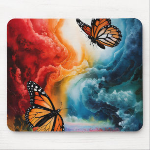 Tapis De Souris Des papillons dans une tempête colorée.