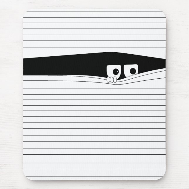 Tapis De Souris Des yeux amusants regardant derrière les stores bl (Devant)