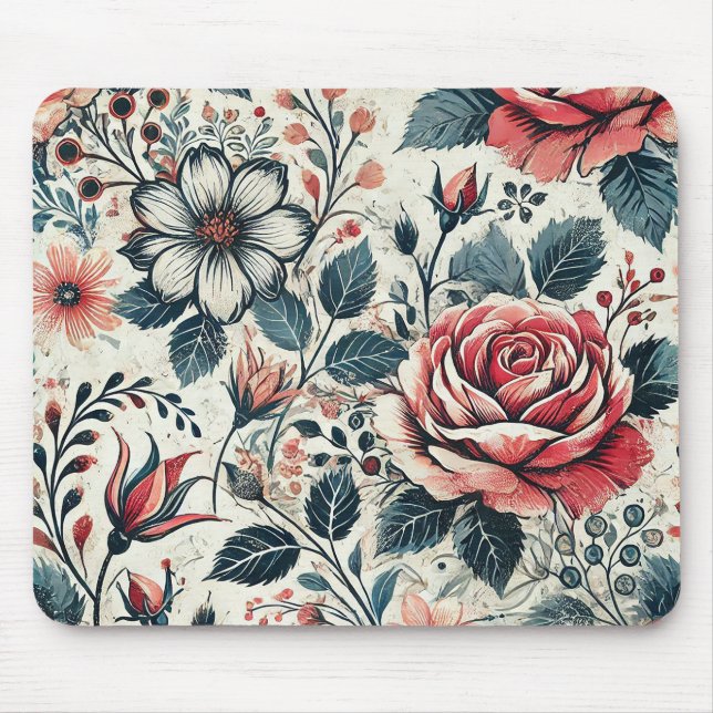 Tapis De Souris Design Abstrait de fleurs roses. Motif avec (Devant)