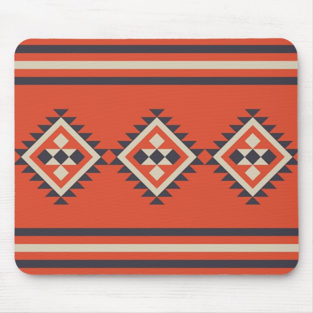 Tapis De Souris Design aztèque dans les tons orange, beige et bleu (Devant)