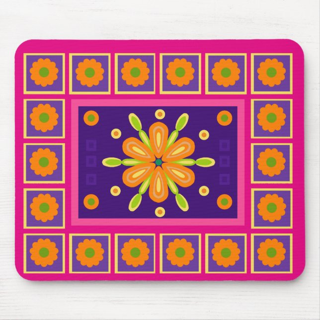 Tapis De Souris Design de cadre vert orange Arrière - plan rose (Devant)