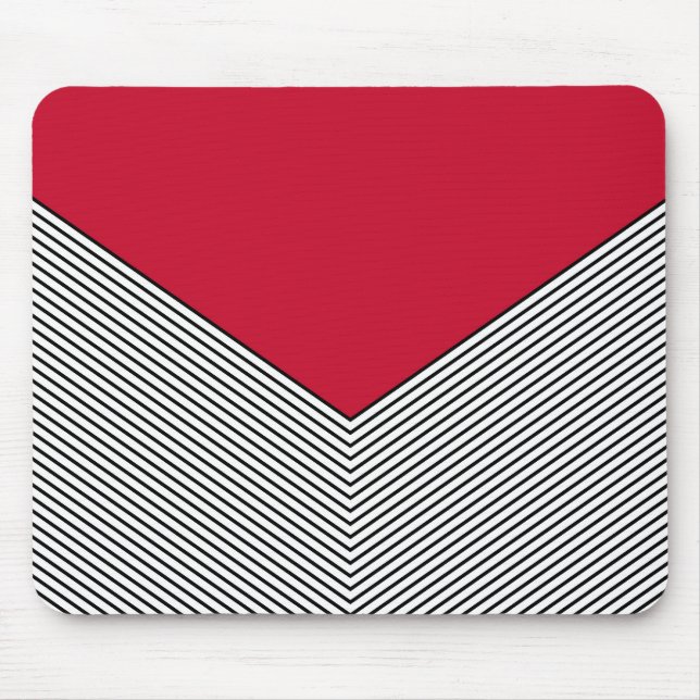 Tapis De Souris Design de chevrons noir et blanc et triangle rouge (Devant)