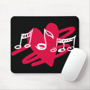 Tapis De Souris Design de musique d'amour rouge, blanc et noir