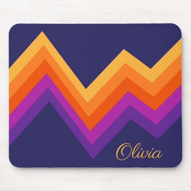 Tapis De Souris Design de zigzag rouge, orange et jaune rétro (Devant)