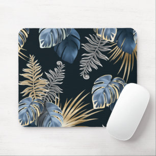 Tapis De Souris Design Feuille Tropical Blue et Gold