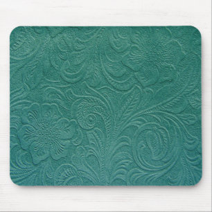 Tapis De Souris Design floral en cuir en daim vert