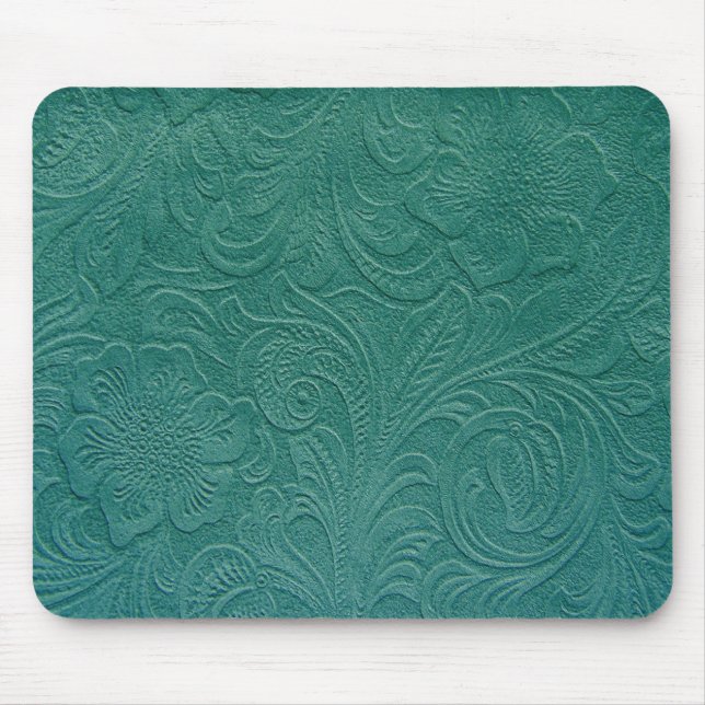 Tapis De Souris Design floral en cuir en daim vert (Devant)