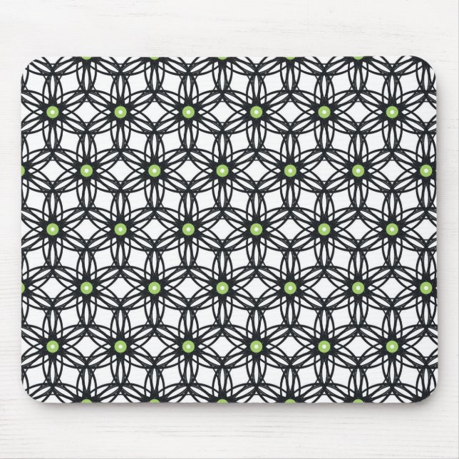 Tapis De Souris Design géométrique circulaire en vert noir et blan (Devant)