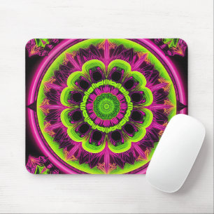 Tapis De Souris Design Kaleidoscope Rose Neon Et Vert