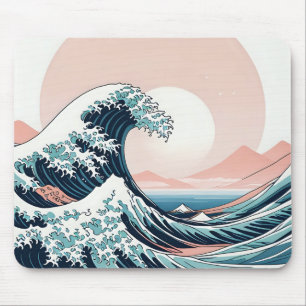Tapis De Souris Design minimaliste Pastel Japonais Wave Art