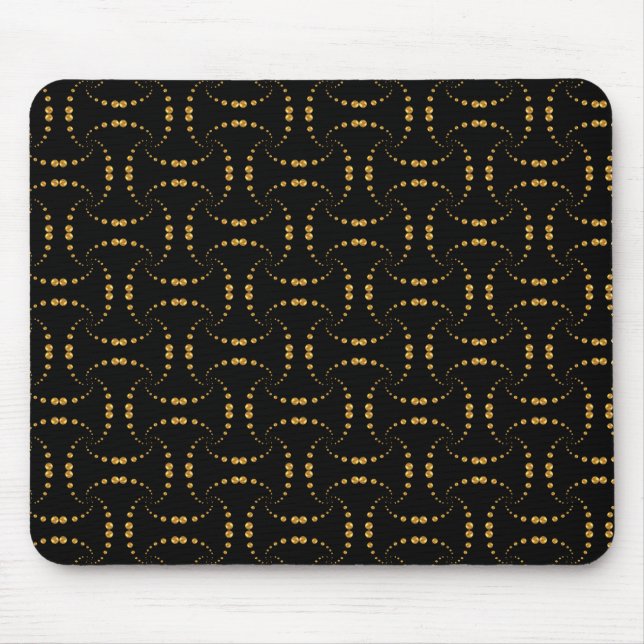 Tapis De Souris Design moderne élégant pointillé doré sur noir (Devant)