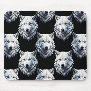 Tapis De Souris Design Motif de tête de loup blanc