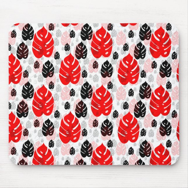 Tapis De Souris Design Motif d'illustration de feuille noire rouge (Devant)