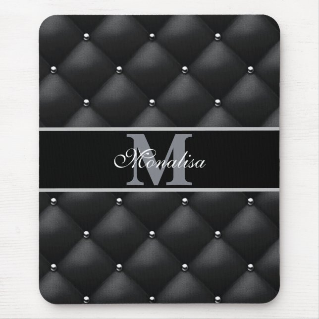 Tapis De Souris design noir luxueux monogrammé personnalisé   (Devant)