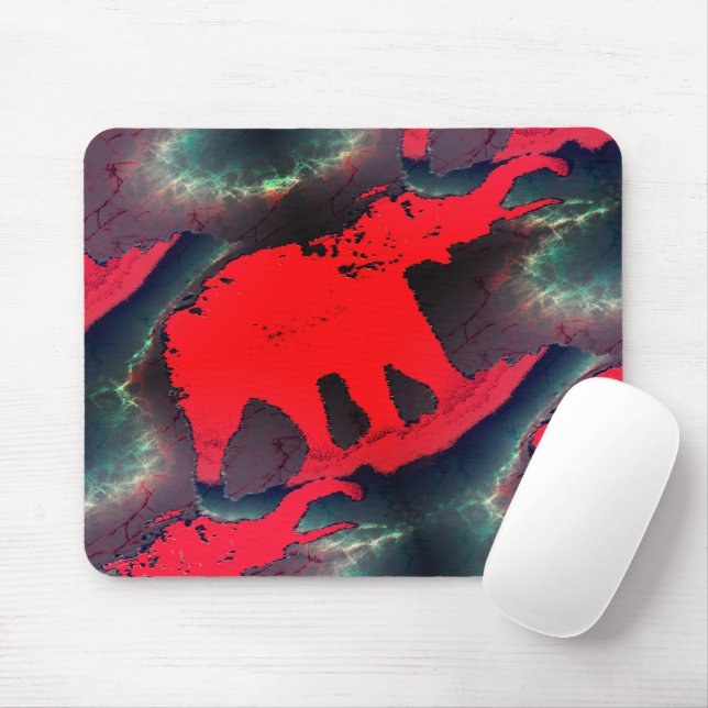 Tapis De Souris dessin Abstrait d'éléphant rouge, effet très rusti (Avec souris)