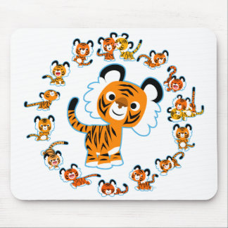 Tapis De Souris Dessin amusant Tigers Mandala (bleu) Mousepad