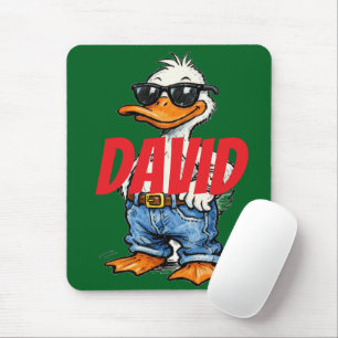 Tapis De Souris Dessin animé amusant monogramme Vert Rouge Canard
