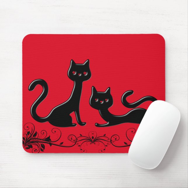 Tapis de souris dessin animé de chatons noirs III (Avec souris)